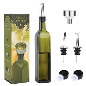 lot 2399 image: AOZITA 17oz Glass Olive Oil Bottle Dispenser - 500ml Green Oil and Vinegar Cruet with Pourers and Funnel - Olive Oil Carafe Decanter for Kitchen