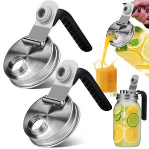 lot 2400 image: Mason Jar Pour Spout Lid Stainless Steel with Handle, Regular Mouth Pour Spout Flip Cap Lids for Mason Jars, Anticracking Leak Proof Seal Cover Airtight for Drinking Salad Dressing Food Storing(2PCS)