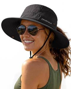 lot 2414 image: FURTALK Womens Sun Hat with Ponytail Hole Beach Hiking Summer Wide Brim UPF 50 Outdoor Protection Foldable Bucket Hat Black, One Size