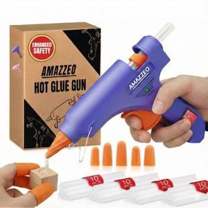 lot 2417 image: Amazzeo Hot Glue Gun and Sticks Set 40pcs with 5 Fingers Safety Caps