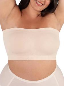 lot 2418 image: SHAPERMINT Strapless Bra, No-Slip Wireless Bandeau with Sewn-in Cups Beige XL
