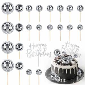 lot 2432 image: JOERSH Disco Ball Cupcake Toppers Happy Birthday Cake Topper, 23Pcs