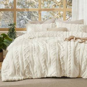 lot 3636 image: Bedsure Tufted Boho Comforter Set Queen Size - White Boho Bed Set, GentleSoft 3 Pieces Farmhouse-Style Embroidery Bedding, Gifts for Woman, Soft Jacquard Kidsft Queen Comforter for All Seasons