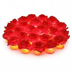 lot 3657 image: VIHOSE 24 Pack Red Rose LED Candles with Artificial Flowers, 200Hour Battery Operated Tea Lights Candles for Centerpiece Table Wedding Anniversary Party Decorations(Red)