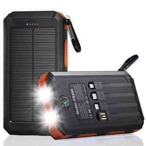 lot 4008 image: Durecopow Solar Charger Power Bank 20,000mAh, Portable Charger, 4 Cables 3 Ports Fast Charging External Battery Pack with USB C for Cell Phones, Solar Panel Charger with Dual Flashlight for Camping