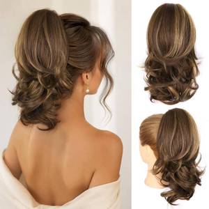 lot 4058 image: 14 Inch Ponytail Extension, Clip on Ponytails for Women, Layered Wave