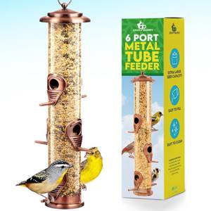 lot 4060 image: Gray Bunny Squirrel Proof Bird Feeders for Outdoors 6 Port Metal Tube