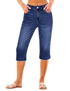 lot 4065 image: luvamia Stretch Denim Capris for Women Womens Capri Jeans Straight Leg