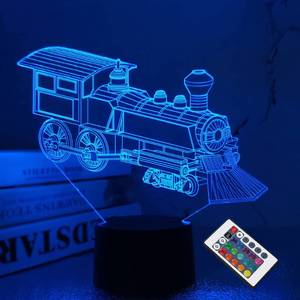 lot 4497 image: FULLOSUN Train Night Light, 3D Illusion Lamp for Kids, 16 Colors Changing with Remote Control Dim Function, Creative Birthday Xmas Gifts for Kids Boys Bedroom Decor