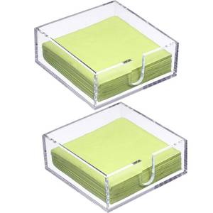 lot 5342 image: Boao 2 Pieces Acrylic Cocktail Napkin Holder for Table, Clear Beverage Napkin Holder Square Rectangle for Dinner, Kitchen, Bathroom, Restaurant, Bar (5.5 x 5.5 Inch)