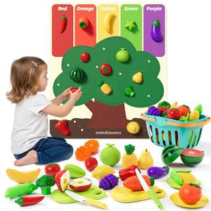 lot 5347 image: Mimiblooms Color Sorting Play Food Set with Cutting FruitsandFelt Tree Mat