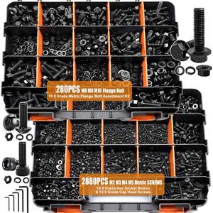 lot 5353 image: mankk 3160PCS Metric Bolts and Nuts Assortment Kit-Flange Bolt,Hex Socket Button Screws,Cap Head Screws 42 Sizes M2 M3 M4 M5 M6x1.0 M8x1.25 M10x1.5(4-45mm) with Lock and Flat Washers