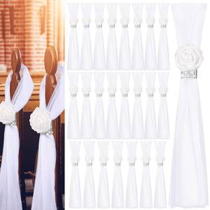 lot 5360 image: Olgaa Wedding Aisle Decorations for Ceremony Set of 24,Wedding Chair Pew Flowers Church Decorations with Artificial White Roses Flowers Rhinestone for Weddings Party Bench Pew Aisle Decor