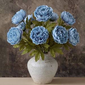 lot 5363 image: Rivvlive 24 Heads Vintage Peony Artificial Flowers 25.6in Stem, Blue