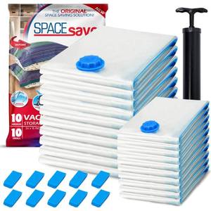 lot 5371 image: 20 Pack Variety Vacuum Storage Bags for Comforters, Blankets and Clothes � Vacuum Sealed Compression Bags with Hand Pump � Space Saver Storage Bags for Bedding, Moving, Travel and Organization (10S and 10M)