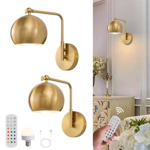 lot 5380 image: Powfloven Gold Battery Operated Wall Sconces Set of 2, Vintage Wall Light