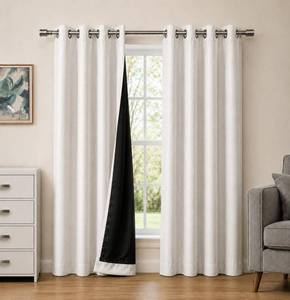 lot 5389 image: Candy Cottons Blackout Curtains for Bedroom and Living Room, Bedroom Decor, Black Liner for 100% Blackout, Thermal Insulated, Built with Stainless Steel Grommet, Easy Installation, White, 42x84