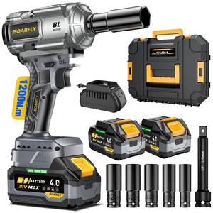 lot 5398 image: SOARFLY Cordless Impact Wrench 12in, 900 Ft-Lbs(1200N.m), 2x4.0Ah Batteries