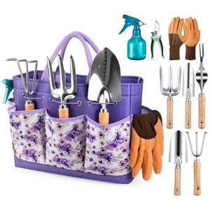 lot 5404 image: Grenebo 9-Piece Gardening Tools Set with Fashion Handbag, Purple