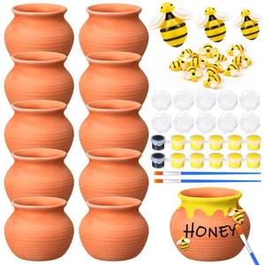 lot 5406 image: 10 Set Terracotta Clay Honey Pots Kit Bulk DIY Honey Pot Jar Decor, Classic
