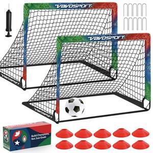 lot 5412 image: VAVOSPORT Kids Soccer Goals for Backyard Set, 2 Pack Portable Pop Up Soccer Goal with Soccer Net, Size 3 Soccer Ball, Pump, 10 Cones and Carry Bag, Toddler Soccer Training Equipment for Outdoor Games