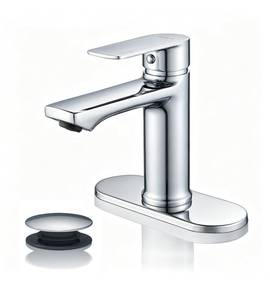 lot 5420 image: BELZ Chrome Bathroom Faucet, Lead-Free 1 or 3 Hole (4in) Vanity Sink Faucet