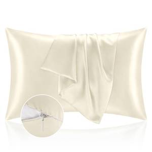 lot 6173 image: BEDELITE Zipper Satin Pillowcases, Standard Size 20inx26in, Beige, Set of 2