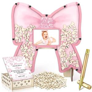 lot 6195 image: Wenqik 63 Pcs Coquette Pink Bow Baby Shower Guest Book,Pink