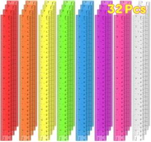 lot 6214 image: 32 Pcs Clear Plastic Ruler 12 Inch, Rulers Bulk for Classroom, Transparent Assorted Color Bulk Rulers with Millimeter and Inches, Kids Ruler for School, Ideal Back to School Office Home Supplies