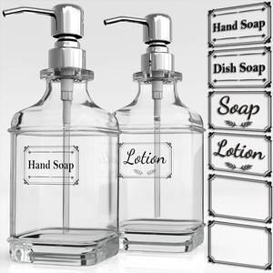 lot 6228 image: GLADPURE Soap Dispenser - 2 Pack, 18 Oz Antique Design Thick Glass Hand Soap Dispensers with 304 Rust Proof Stainless Steel Pump, 6Pcs Clear Stickers, for Kitchen, Bathroom - Silver