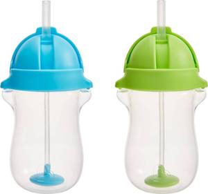 lot 6252 image: Munchkin Any Angle Weighted Toddler Straw Cups, 10 Ounce, 2 Pack, BlueGreen