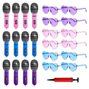 lot 13099 image: Irosiy 25 Pcs Kpop Party Supplies � 12 Inflatable Microphones and 12 Rimless Heart Sunglasses with Air Pump � Karaoke, 90s Disco, Rock and Roll, Bachelorette Party Supplies