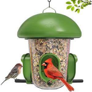 lot 13102 image: LONA Bird Feeder with 3 Compartments, Dome Bird Feeder for Outdoor, Green