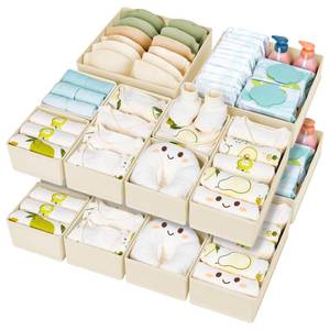 lot 13108 image: DIMJ Drawer Organizer Clothes 15 Pack - Foldable Baby Organizers and Storage and Closet Organizers for Bedroom, Closet - Nursery Organization Dresser Dividers for underwear, Sock,Bra, Belt, Tie, Beige