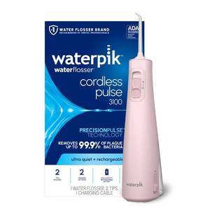 lot 13119 image: Waterpik Cordless Pulse 3100 Portable Water Flosser, Rechargeable, Pink