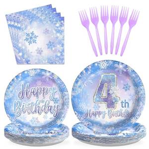 lot 13122 image: 96Pcs Frozen Party Supplies Plates Winter Onderland 4th Birthday Plates