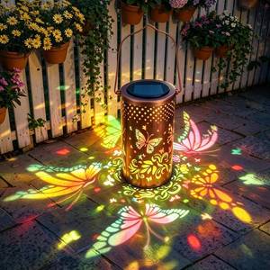 lot 13126 image: Colorful Solar Lanterns Outdoor Waterproof, Garden Decor LED Butterfly Solar Lights Gifts for Women Mom Sister Grandma, Metal Hanging Lantern for Outside Table Tree Garden Patio Yard Lawn Porch Decor