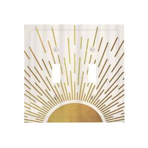 lot 14263 image: Mid Century Boho Abstract Sunrise Gold Sun Double Toggle Light Switch Covers Decorative 2 Gang Wall Plate Electrical Faceplate Switchplate for Country Bathroom Bedroom Living Room Decor