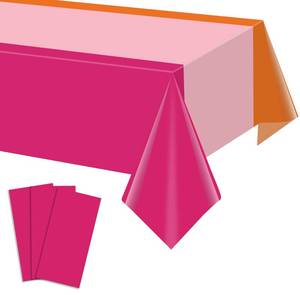 lot 14268 image: Heyfary 3 Pack Pink and Orange Plastic Tablecloth Sunset Party Decoration