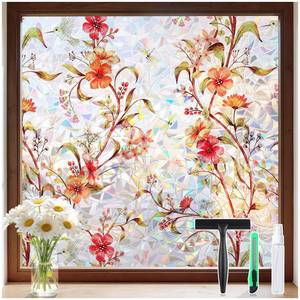 lot 14269 image: DOWELL Stained Glass Window Privacy Film, Rainbow Film, Boho Floral