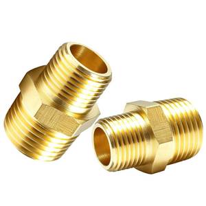 lot 14286 image: 12in NPT to 38in NPT Brass Reducer Fitting, 2-Pack Solid Brass Hex Nipple