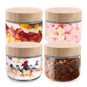 lot 19084 image: Tinaforld Glass jar with Bamboo lids, 10oz Overnight Oats Containers with lids, Glass Mason jars, Reusable Meal Prep Jars with Airtight Lids for Food Yogurt Snacks Storage(4PACK)