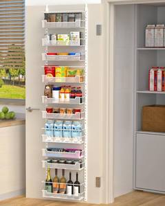 lot 19108 image: VyGrow Over the Door Pantry Organizer, 10-Tier Over the Door Organizer with Adjustable Basket, Pantry Door Organization for Pantry Kitchen Storage Room Spice Rack, White