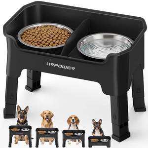 lot 19121 image: URPOWER Mess Proof Elevated Dog Bowls, Splash Guard Raised Bowl Stand