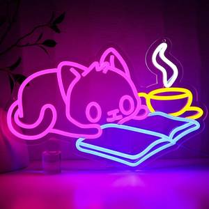 lot 19123 image: PMCVYH Cat Reading Book Neon Sign for Wall Decor, Cute Cat Led Signs for Library, USB Dimmable Neon Lights for Classroom Reading Cafe Corner Bedroom Study Room Home Book Club Motivational Wall Art