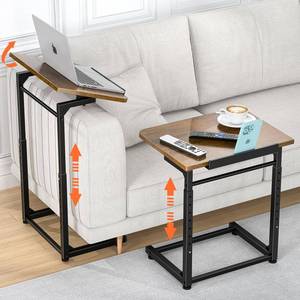 lot 19125 image: Tv Tray Table, 8-Level Adjustable Height Couch Side Table90° Tilt Angle Adjustments C-Shaped End Table, with Phone and Tablet Slot Sofa Computer Desk for Couch, Sofa, Bed, Chair, Living Room (Brown)