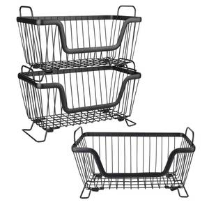 lot 19130 image: LOTTS Stackable Wire Basket, Metal Pantry Basket, Storage Organizer Bin with Handles, Fruit Basket for Kitchen Cabinets, Pantry, Closets, Bedrooms, Bathrooms (12.66.57.6in) - 3 Pack