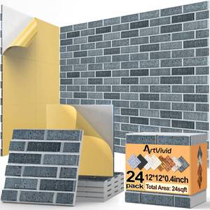lot 19132 image: ArtVivid 24Pack Acoustic Panels, 12in12in0.4in Self-Adhesive Brick Sound Proof Foam Panels for Walls, High Density Soundproof Wall Panels, Sound Absorbing Panel for Recording Studio, Office, Lime Black