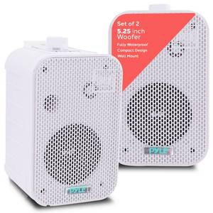 lot 19133 image: Pyle - Indoor  Outdoor Waterproof Speaker System - 5.25 Inch Pair of Weatherproof WallCeiling Mounted Speakers with Heavy Duty Mesh Covers, 200 Watts RMS, Universal Mount - PDWR40W (White)