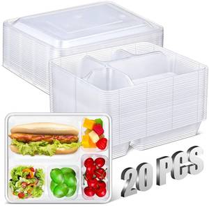 lot 19134 image: SiliFine 20 Pack 5 Compartments Bento Snack Box Lunch Box with Lids Food Storage Containers Bulk Divided Stackable Snack Containers for Work Travel